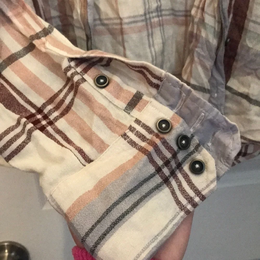 Women's Button-Down Plaid Shirt - Cream & Brown